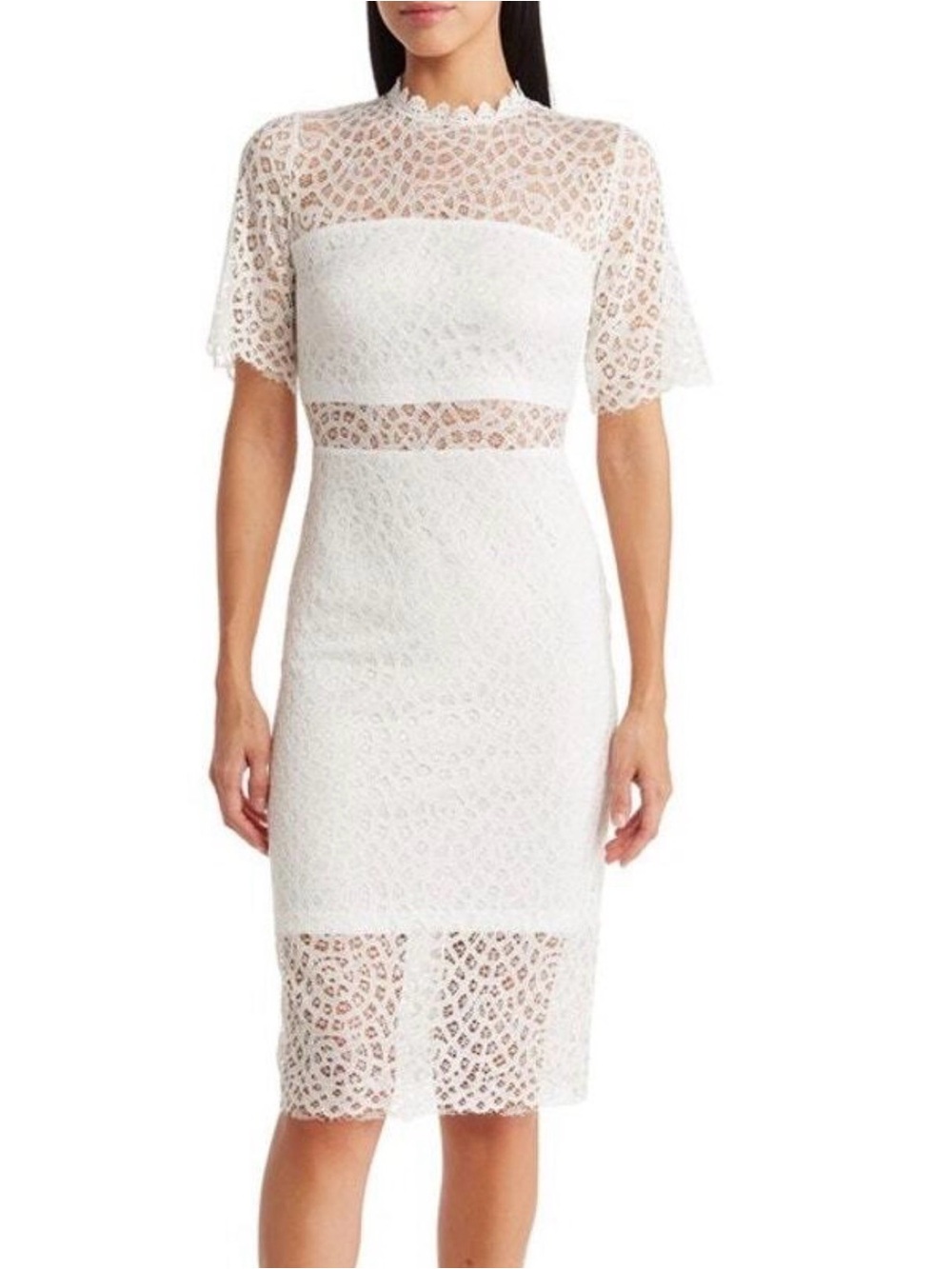 Love X Design All Over Lace Cream Sheer Panel Body Dress Size L
